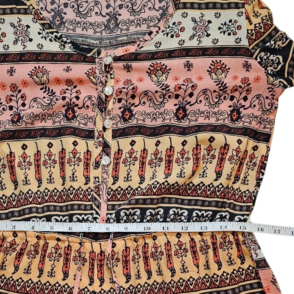 American Rag Long Sleeve Romper Boho Pink Peach Floral Print Festival Sz Medium - Picture 8 of 10